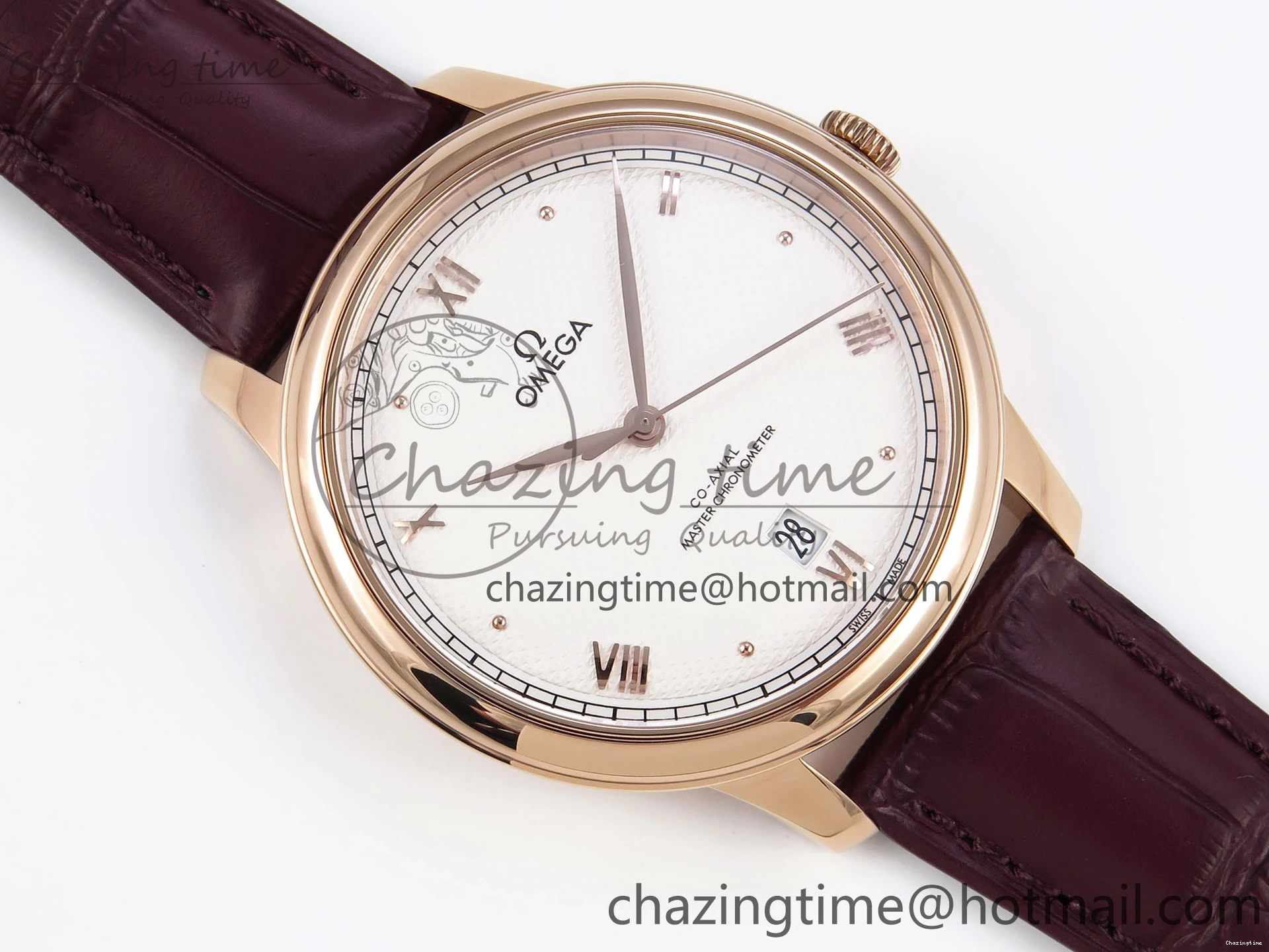 0219 Modern De Ville Date RG MKF 1:1 Best Edition White Textured Dial Roman Marker on Brown Leather Strap A 7752